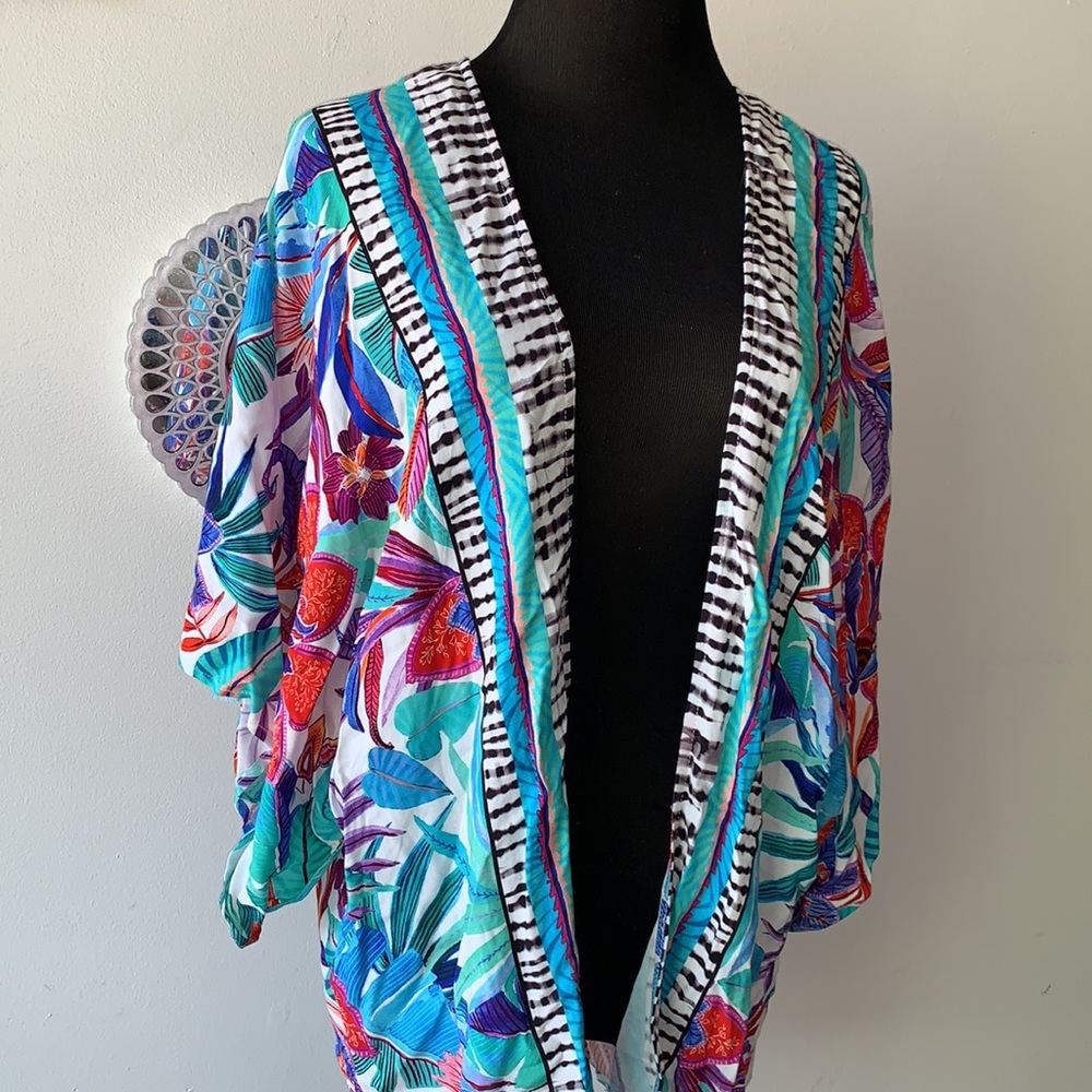 La Blanca Tropics of Tropez Kimono Style Colorful Floral Swim Coverup - Picture 2 of 14